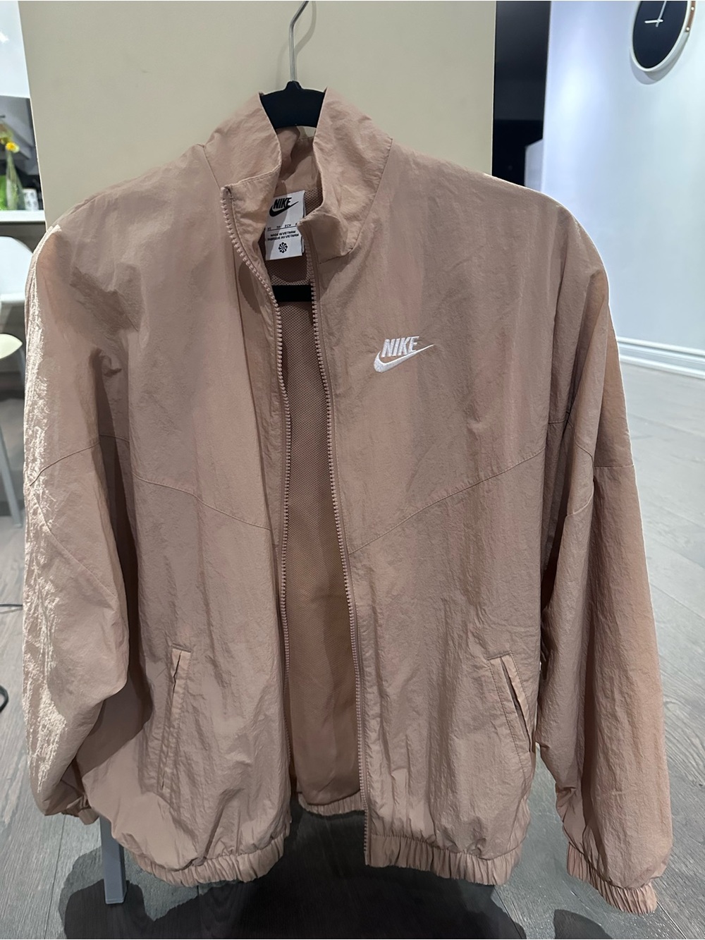 Nike Women's Taupe Bomber Jacket with White Logo